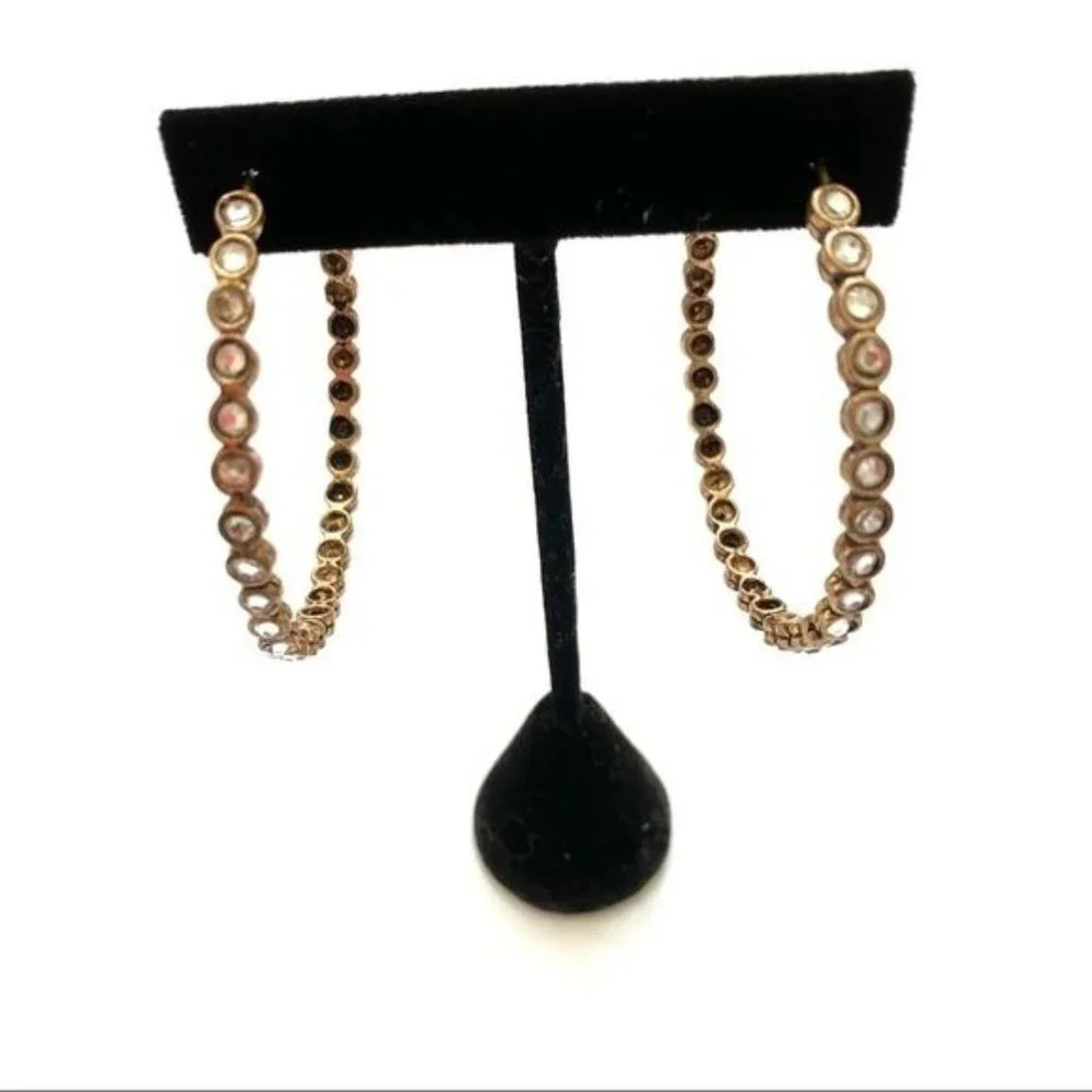 Antiqued Brass Crystal Hoop Earrings